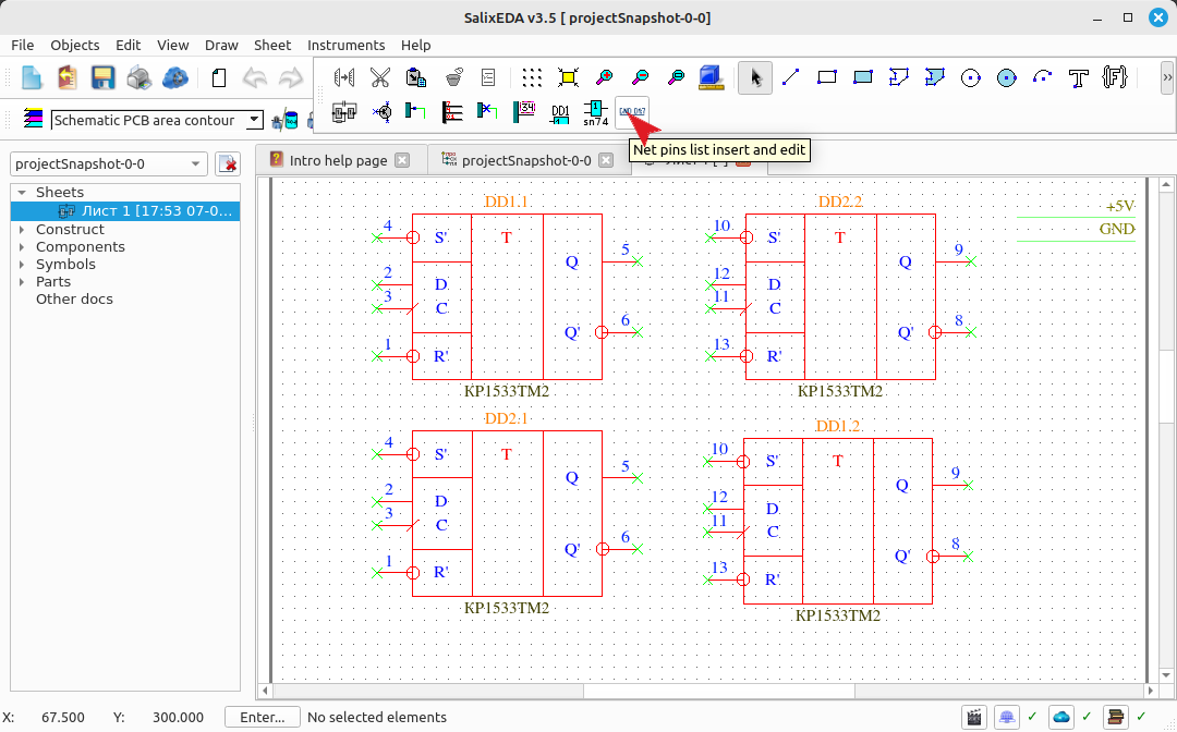 Enabling insertion and editing mode for the text-based netlist
