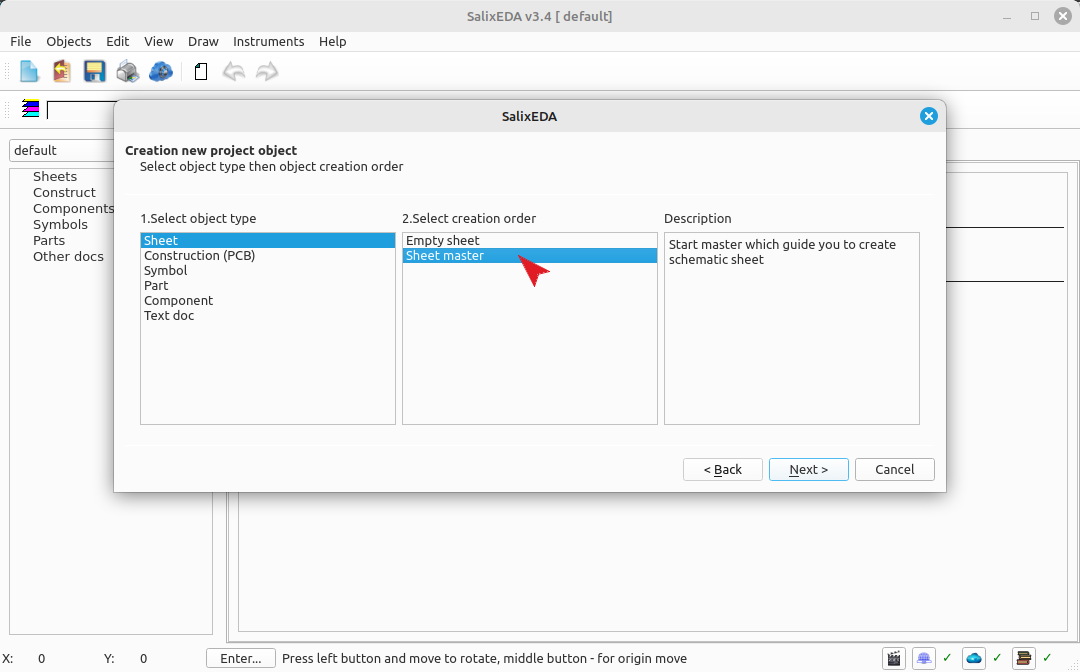Selecting the method for creating the schematic - via wizard