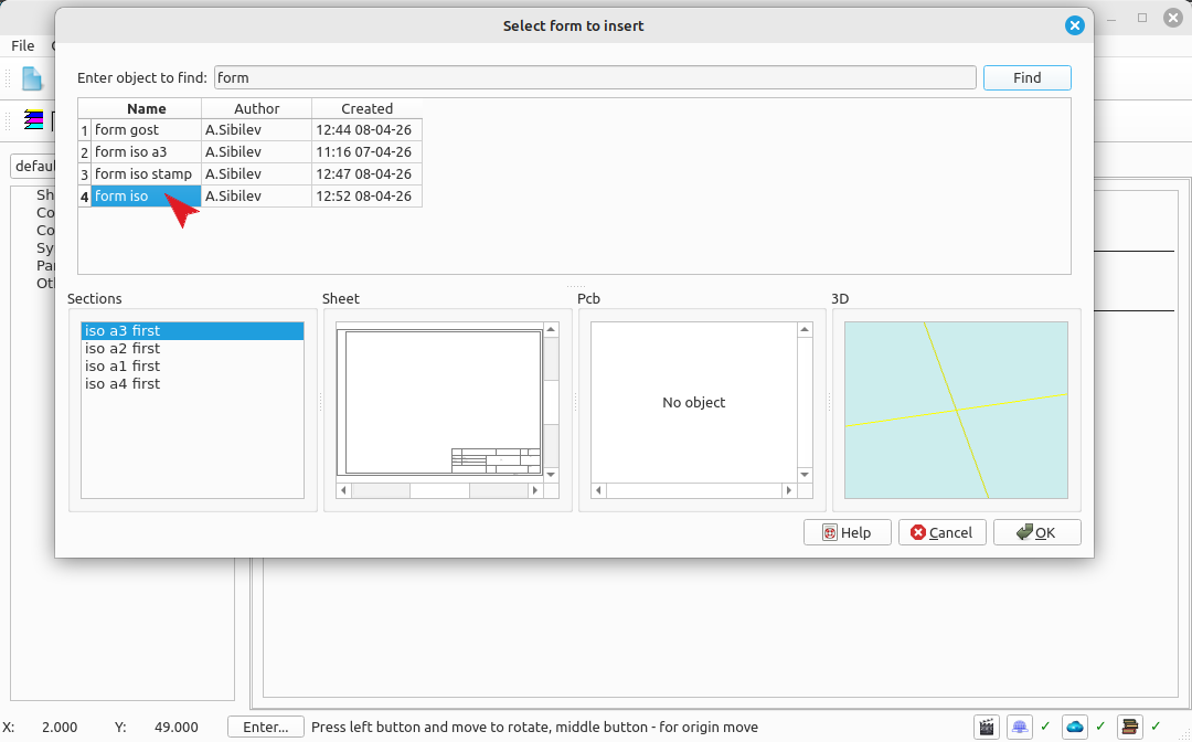 Selecting the schematic formatting collection