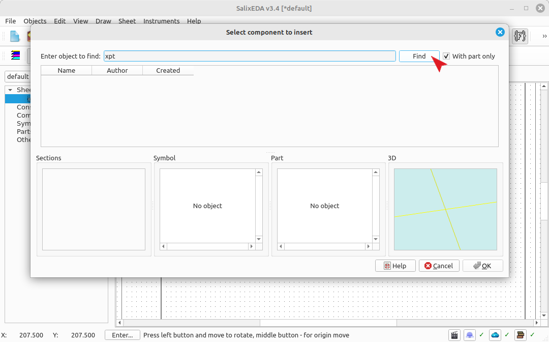 Entering component name for search and Find button