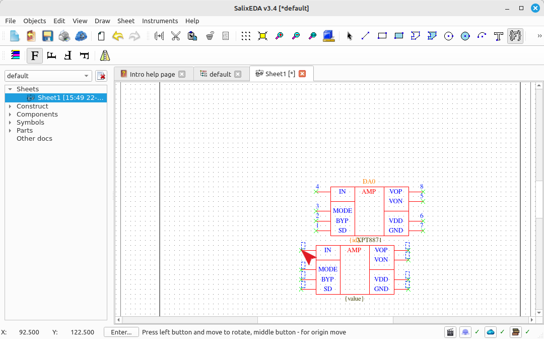 Inserting a component into the schematic