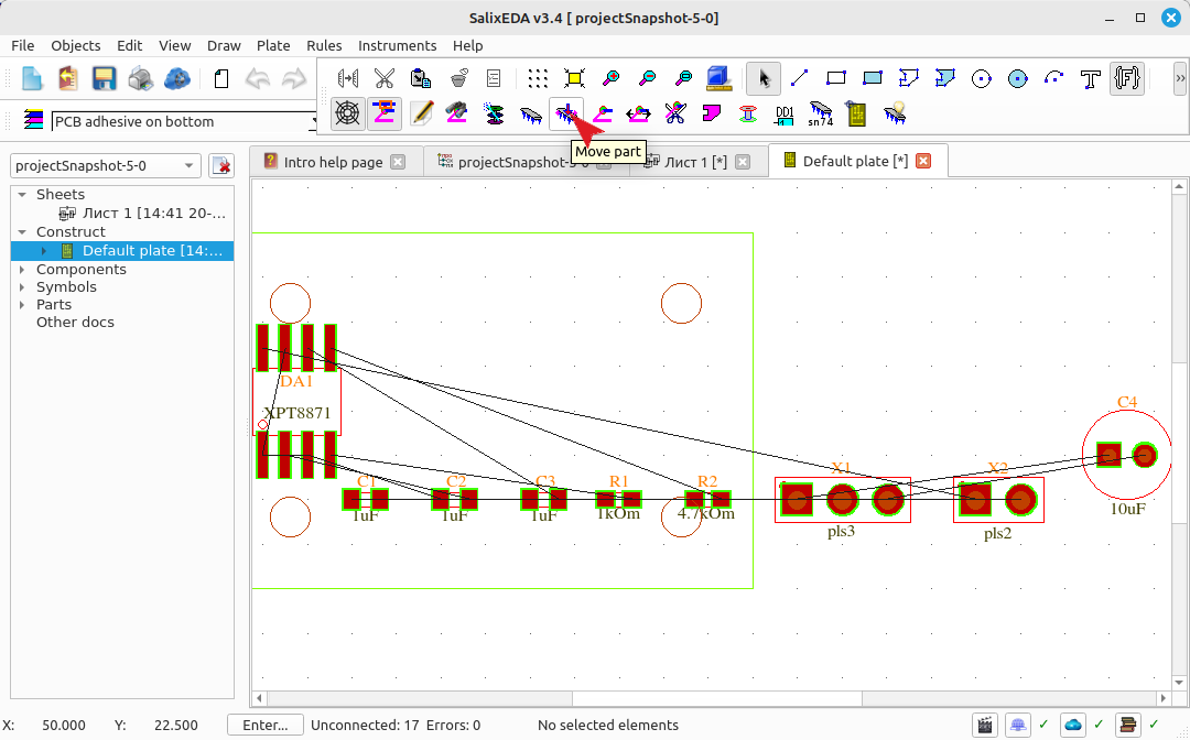 Component placement mode button